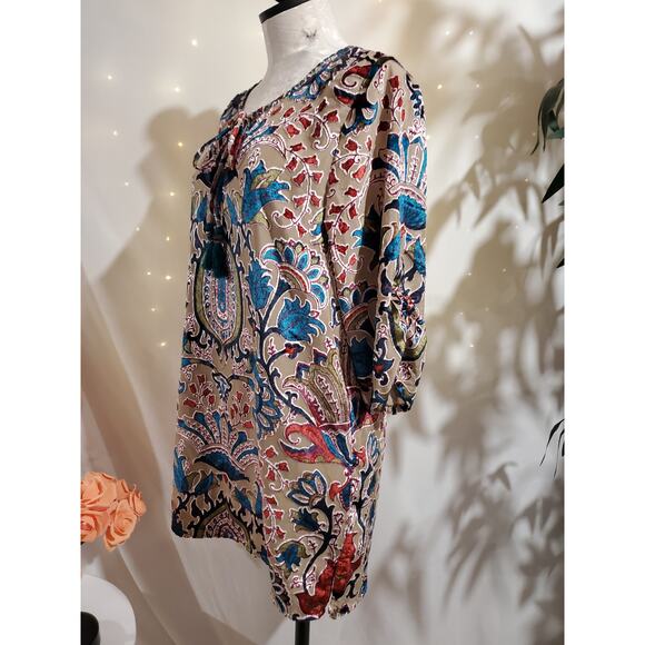 Whispers Womens Flocked Velvet Burnout Tassel Tie Tunic Top Size S Boho Hippie - Picture 2 of 16